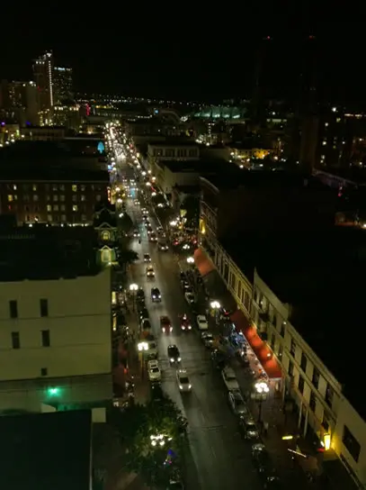 Gaslamp Quarter streets at night viewed from above